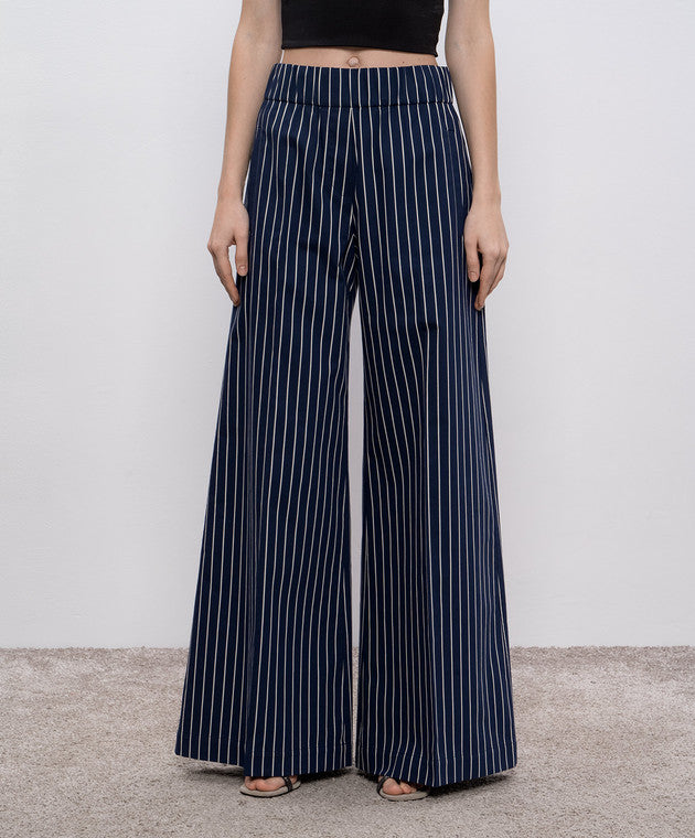 BRUNELLO CUCINELLI WOMEN'S NAVY STRIPED WIDE TROUSERS