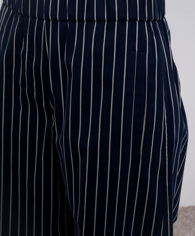 BRUNELLO CUCINELLI WOMEN'S NAVY STRIPED WIDE TROUSERS