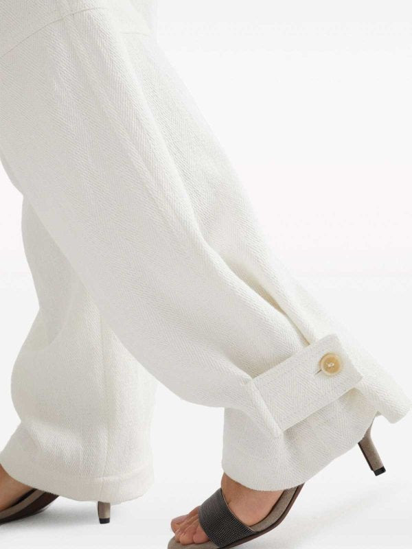 BRUNELLO CUCINELLI WOMEN'S OFF WHITE LINEN TAPERED TROUSERS