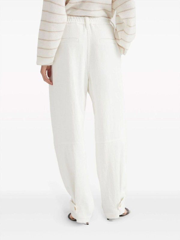 BRUNELLO CUCINELLI WOMEN'S OFF WHITE LINEN TAPERED TROUSERS
