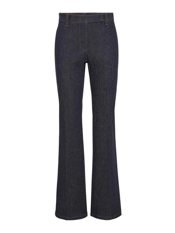 BRUNELLO CUCINELLI WOMEN'S DARK BLUE FLARED TROUSERS
