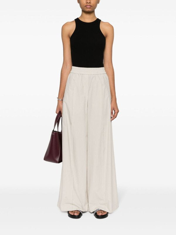 BRUNELLO CUCINELLI WOMEN'S LIGHT BEIGE WIDE LEG TROUSERS