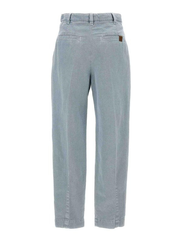 BRUNELLO CUCINELLI WOMEN'S POWDER BLUE LINEN BLEND TROUSERS