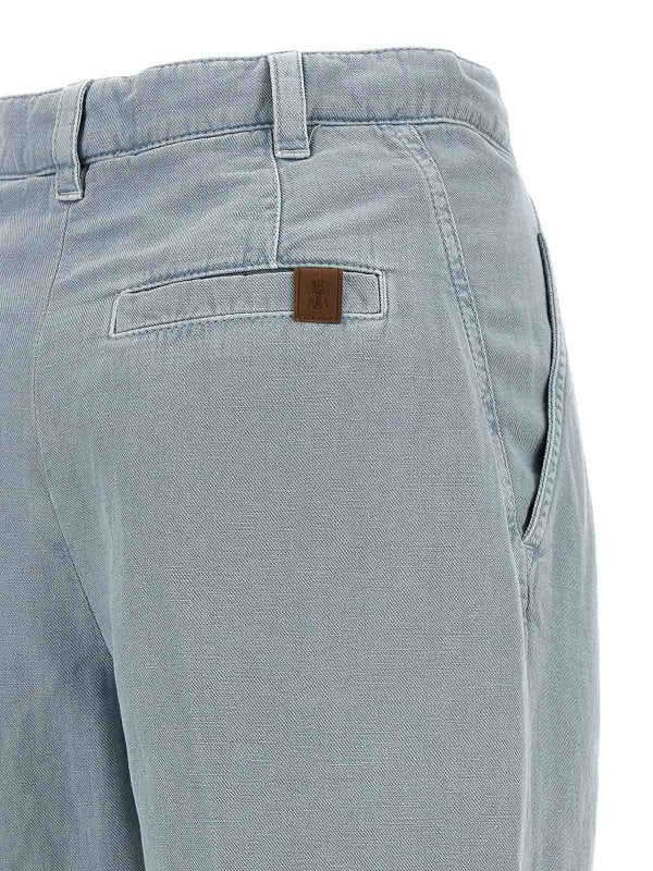BRUNELLO CUCINELLI WOMEN'S POWDER BLUE LINEN BLEND TROUSERS