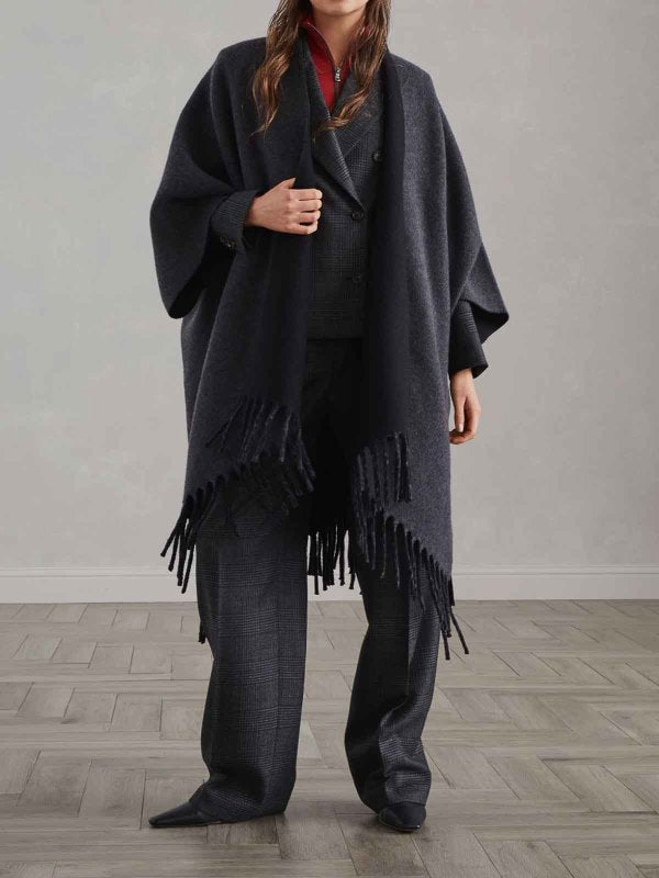 BRUNELLO CUCINELLI WOMEN'S DARK GREY WOOL SCARF