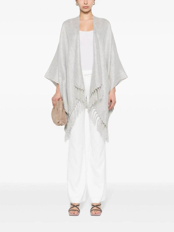 BRUNELLO CUCINELLI WOMEN'S LIGHT GREY LINEN BLEND SCARF