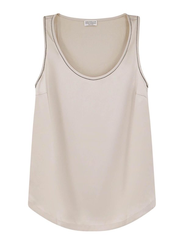 BRUNELLO CUCINELLI WOMEN'S LIGHT BEIGE SILK TANK SHIRT