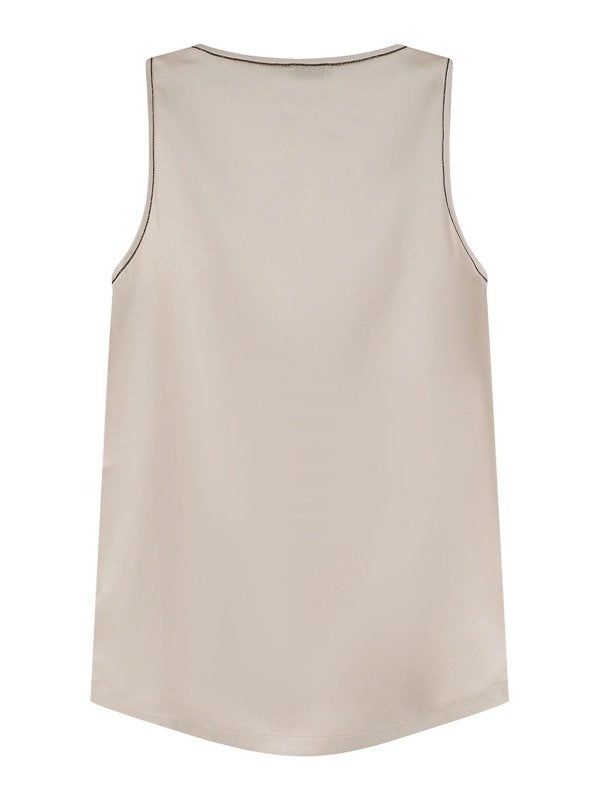 BRUNELLO CUCINELLI WOMEN'S LIGHT BEIGE SILK TANK SHIRT