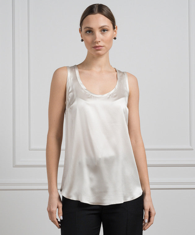 BRUNELLO CUCINELLI WOMEN'S LIGHT BEIGE SILK SLEEVELESS SHIRT