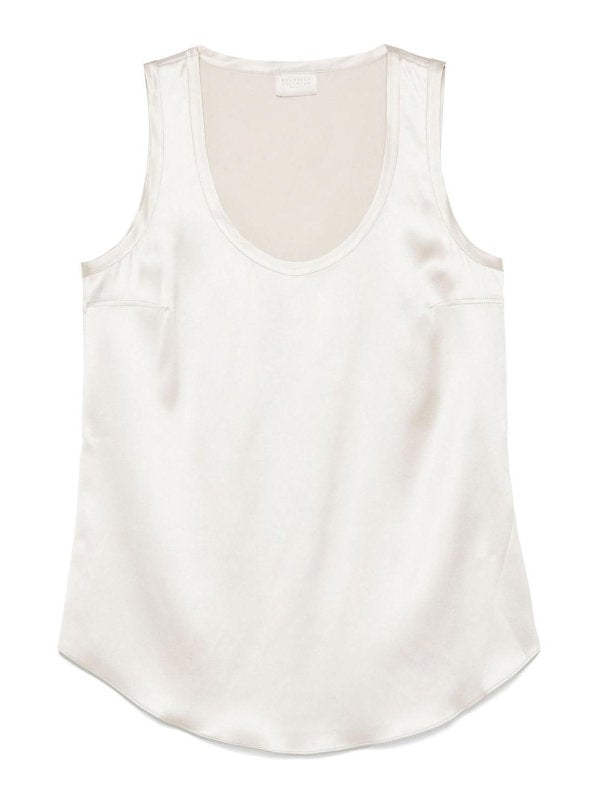 BRUNELLO CUCINELLI WOMEN'S IVORY SILK SLEEVELESS SHIRT