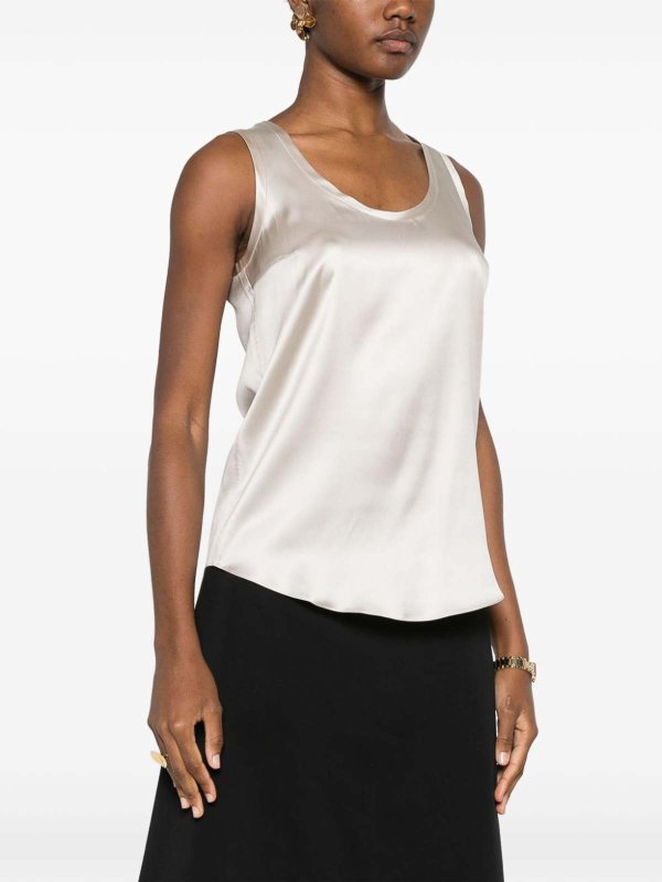 BRUNELLO CUCINELLI WOMEN'S IVORY SILK SLEEVELESS SHIRT
