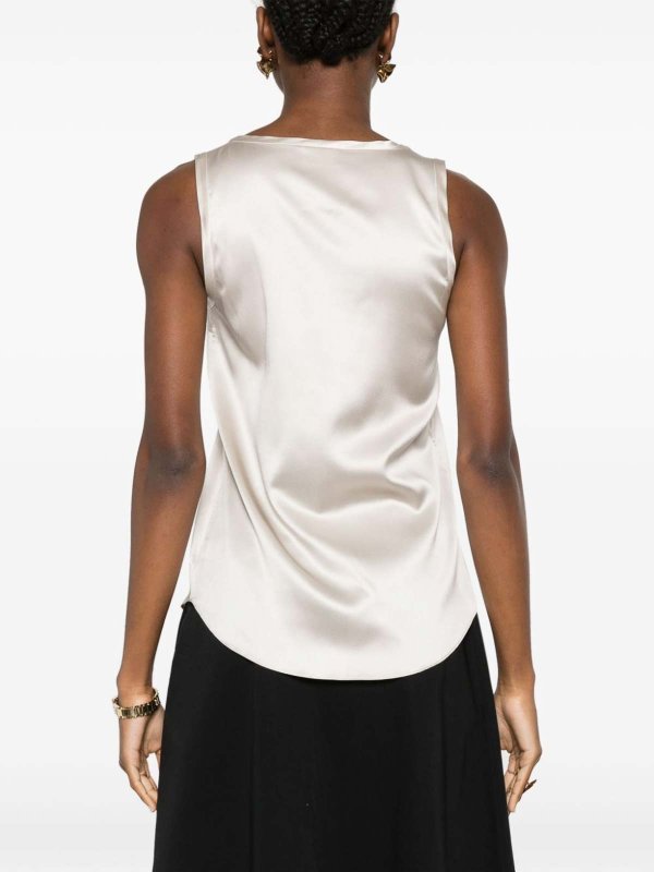 BRUNELLO CUCINELLI WOMEN'S IVORY SILK SLEEVELESS SHIRT