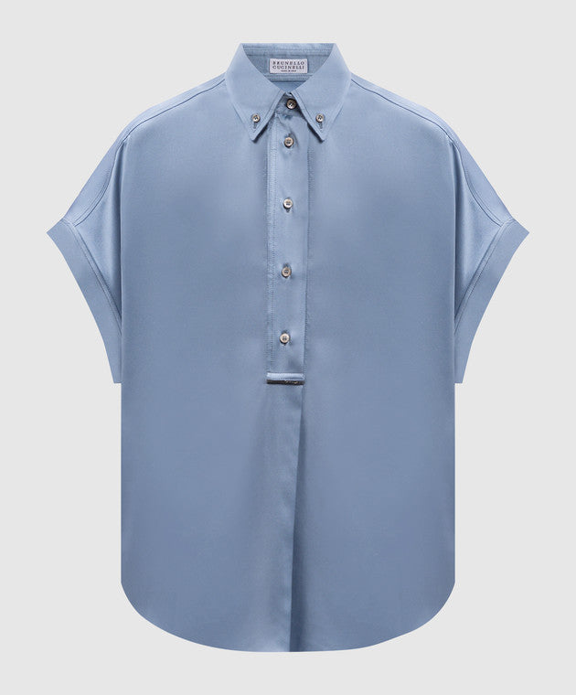 BRUNELLO CUCINELLI WOMEN'S LIGHT BLUE SILK SHIRT
