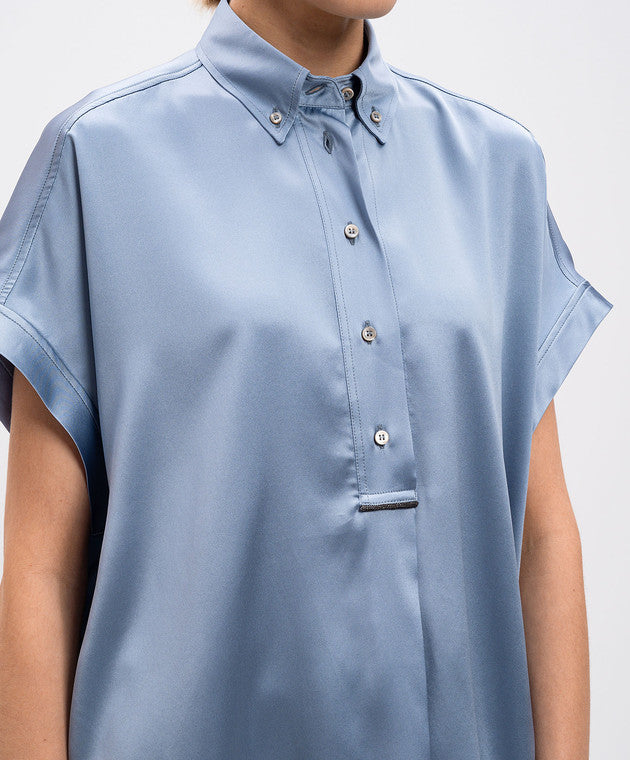 BRUNELLO CUCINELLI WOMEN'S LIGHT BLUE SILK SHIRT