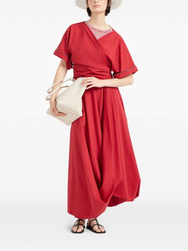 BRUNELLO CUCINELLI WOMEN'S RED WRAP COTTON SHIRT