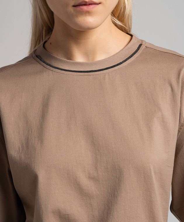 BRUNELLO CUCINELLI WOMEN'S TAUPE COTTON RELAXED SHIRT