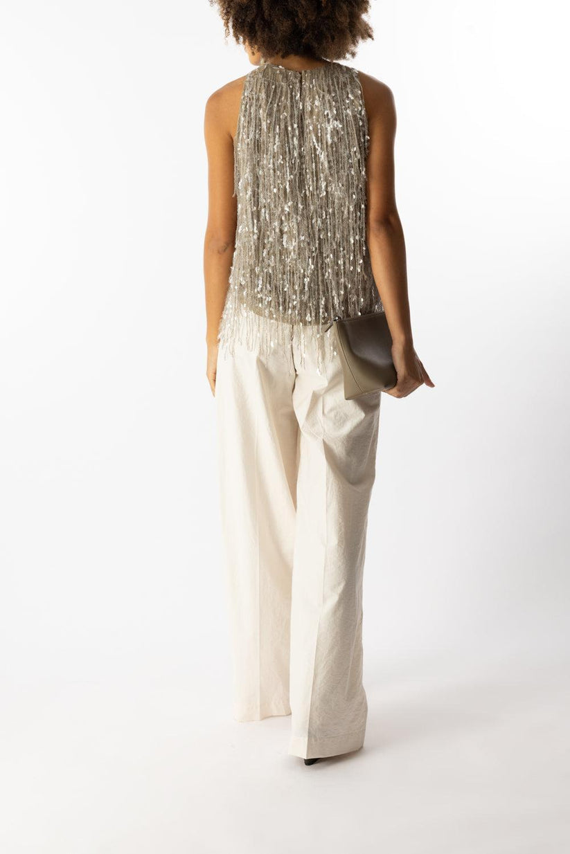 BRUNELLO CUCINELLI WOMEN'S BEIGE SILK EMBELLISHED SHIRT