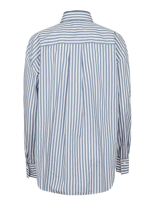 BRUNELLO CUCINELLI WOMEN'S BLUE WHITE STRIPED SILK SHIRT