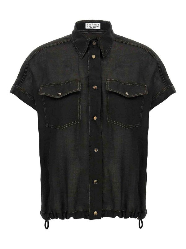 BRUNELLO CUCINELLI WOMEN'S BLACK RELAXED LINEN SHIRT