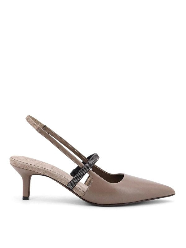 BRUNELLO CUCINELLI WOMEN'S TAUPE LEATHER SLINGBACK SHOES