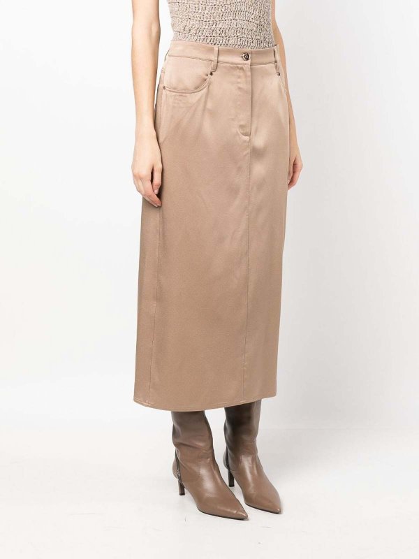 BRUNELLO CUCINELLI WOMEN'S BEIGE STRAIGHT MIDI SKIRT