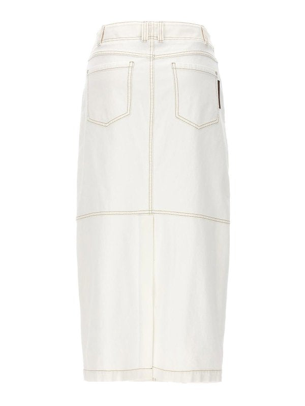 BRUNELLO CUCINELLI WOMEN'S OFF WHITE STRAIGHT COTTON SKIRT