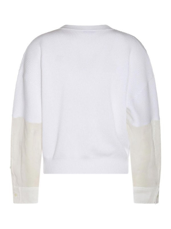 BRUNELLO CUCINELLI WOMEN'S WHITE COTTON MIXED SLEEVE SWEATER