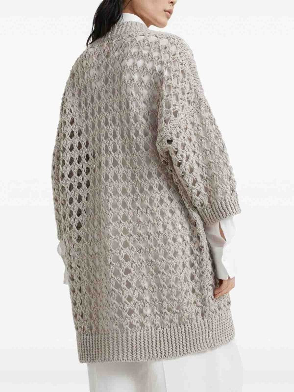 BRUNELLO CUCINELLI WOMEN'S LIGHT BEIGE OPENWORK SWEATER