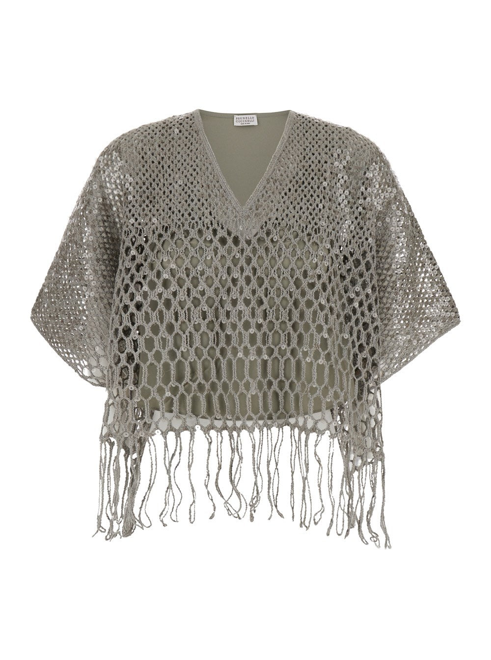 BRUNELLO CUCINELLI WOMEN'S LIGHT GREY LINEN SWEATER