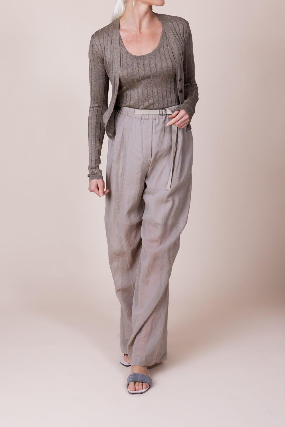 BRUNELLO CUCINELLI WOMEN'S TAUPE SILK BLEND SWEATER