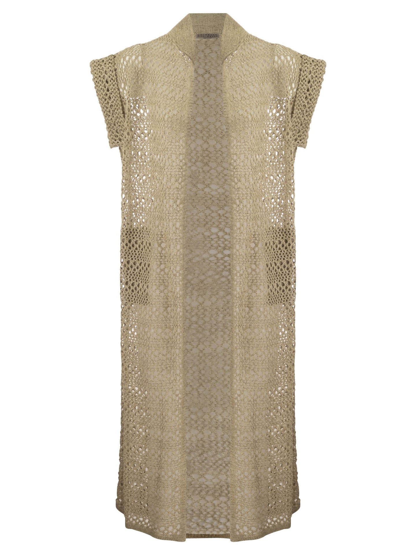 BRUNELLO CUCINELLI WOMEN'S BEIGE LINEN SILK OPENWORK SWEATER