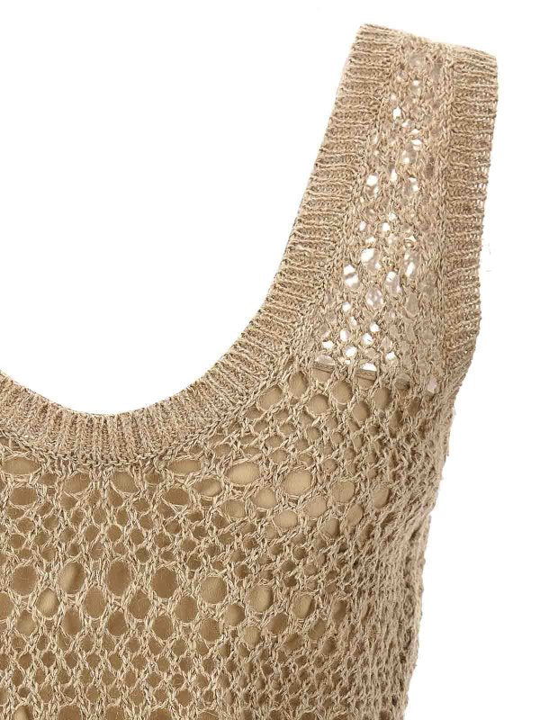 BRUNELLO CUCINELLI WOMEN'S BEIGE LINEN SILK KNIT TOP