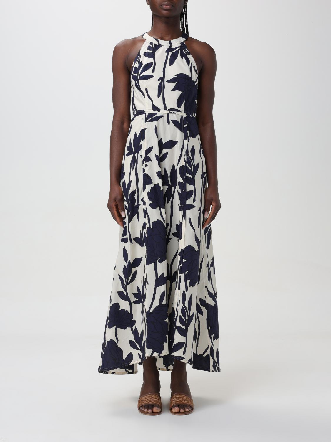 BRUNELLO CUCINELLI WOMEN'S BLUE FLORAL COTTON HALTER DRESS