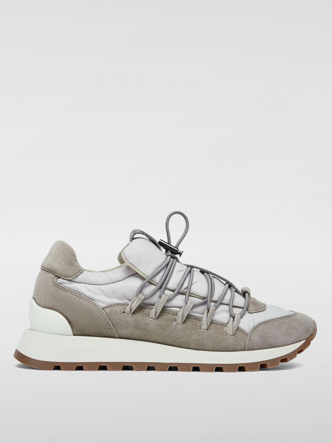 BRUNELLO CUCINELLI WOMEN'S LIGHT GREY LEATHER SNEAKERS