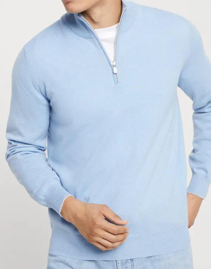 BRUNELLO CUCINELLI MEN'S LIGHT BLUE CASHMERE SWEATER