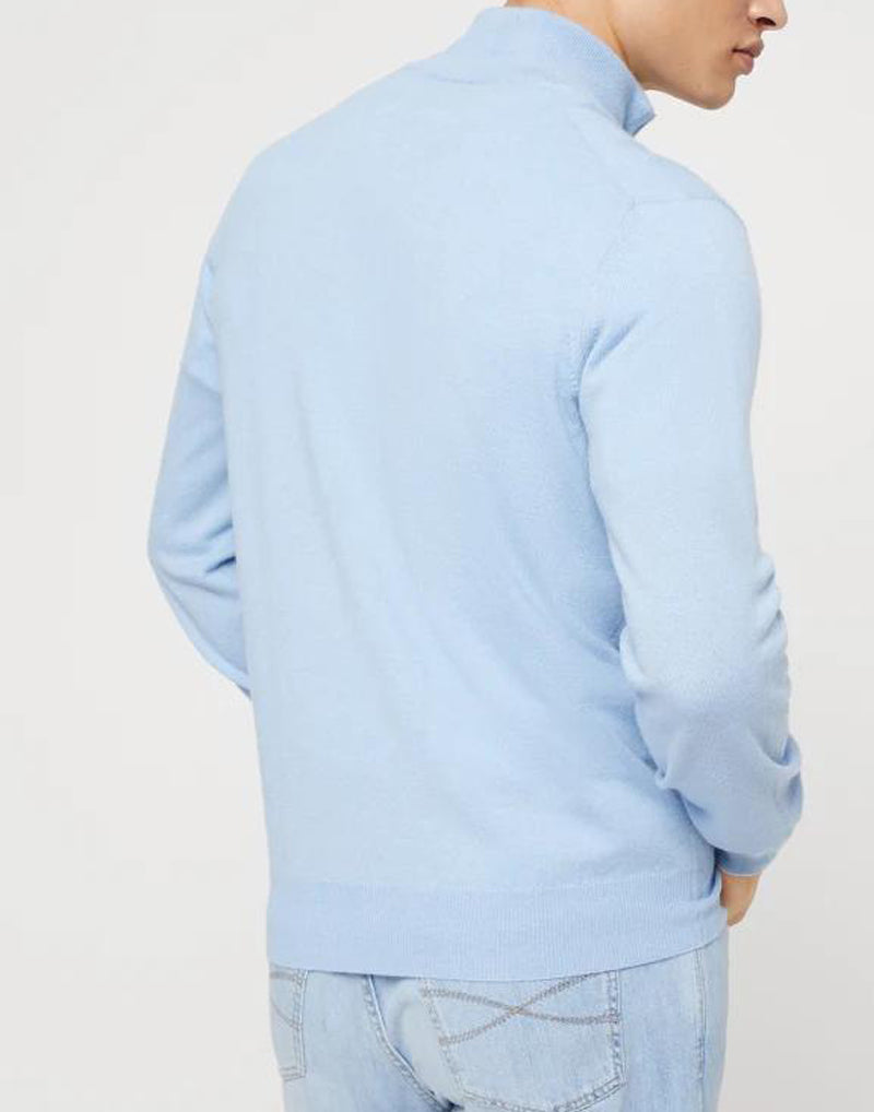 BRUNELLO CUCINELLI MEN'S TURQUOISE CASHMERE KNIT SWEATER