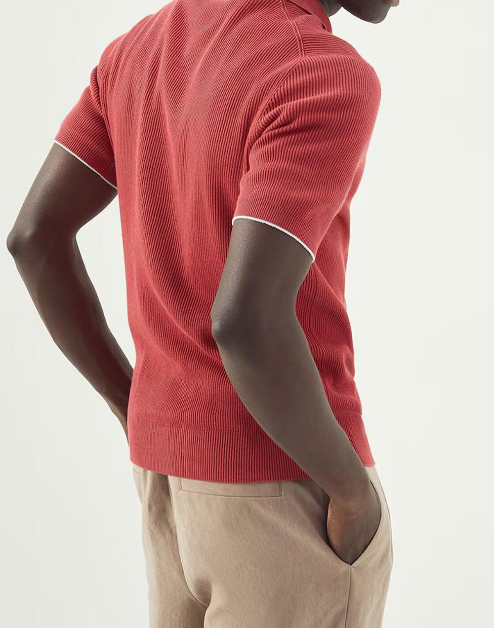 BRUNELLO CUCINELLI MEN'S RED SHORT-SLEEVE KNIT POLO SWEATER