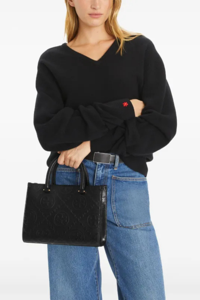 Tory Burch T Monogram Embossed Square Tote Black 162013-001