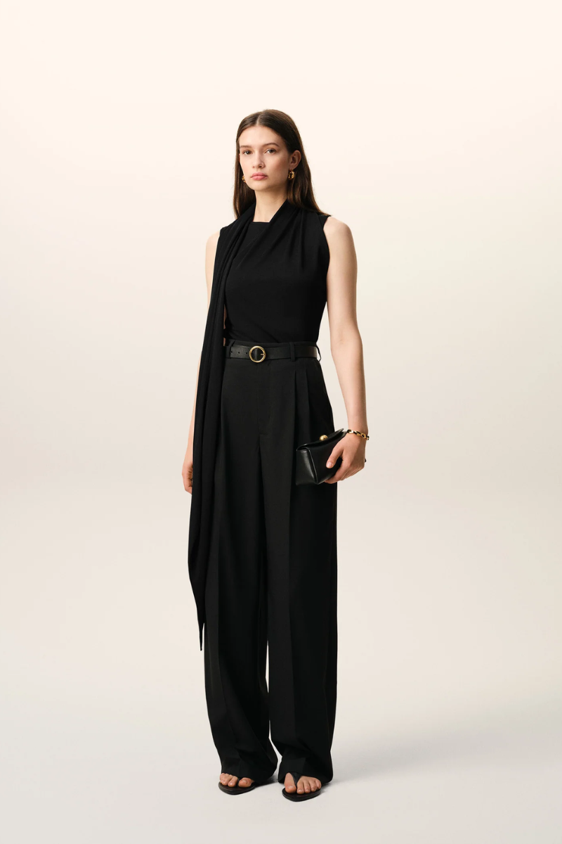 Ami Paris Black Jersey Sleeveless Lavalliere Top