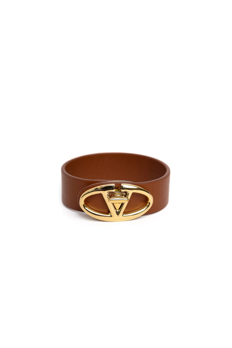 Valentino Garavani The Bold Edition Vlogo Leather Bracelet In Tobacco