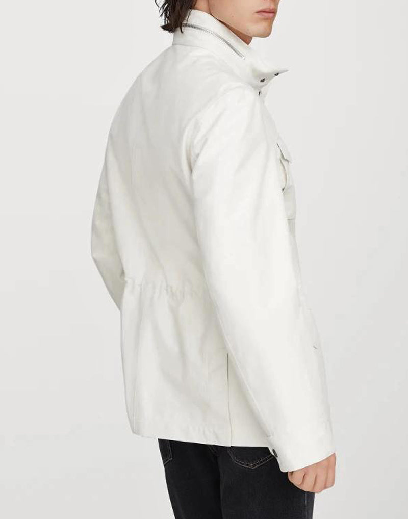 BRUNELLO CUCINELLI MEN'S ECRU LINEN SILK FIELD JACKET