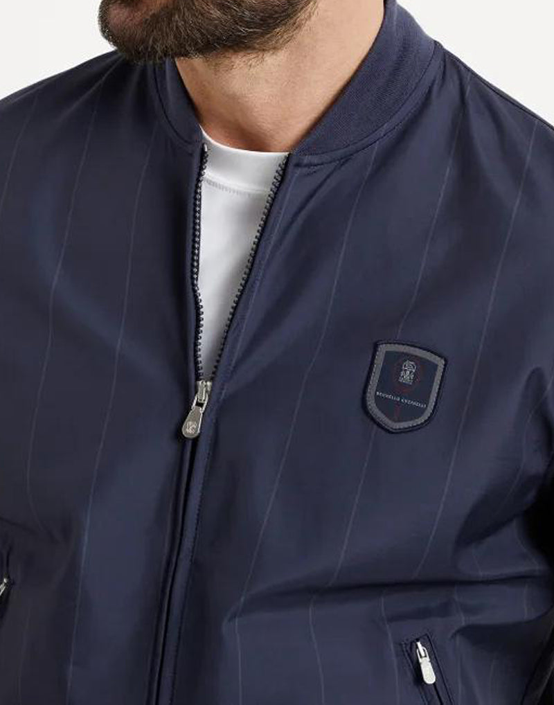 BRUNELLO CUCINELLI MEN'S BLUE ZIP-UP BOMBER JACKET