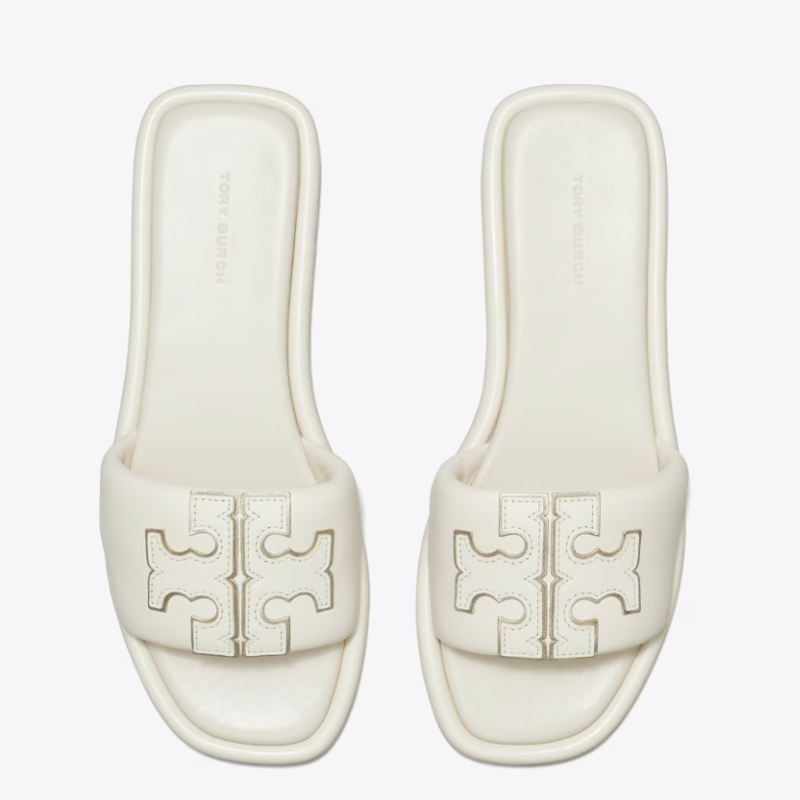 Tory Burch Double T Sport Slide Sandals Light Cream/Gold