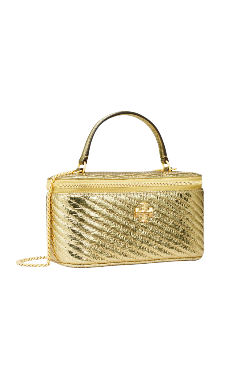 Tory Burch Kira Metallic Moto Quilt Vanity Gold Case Gold 162149-700