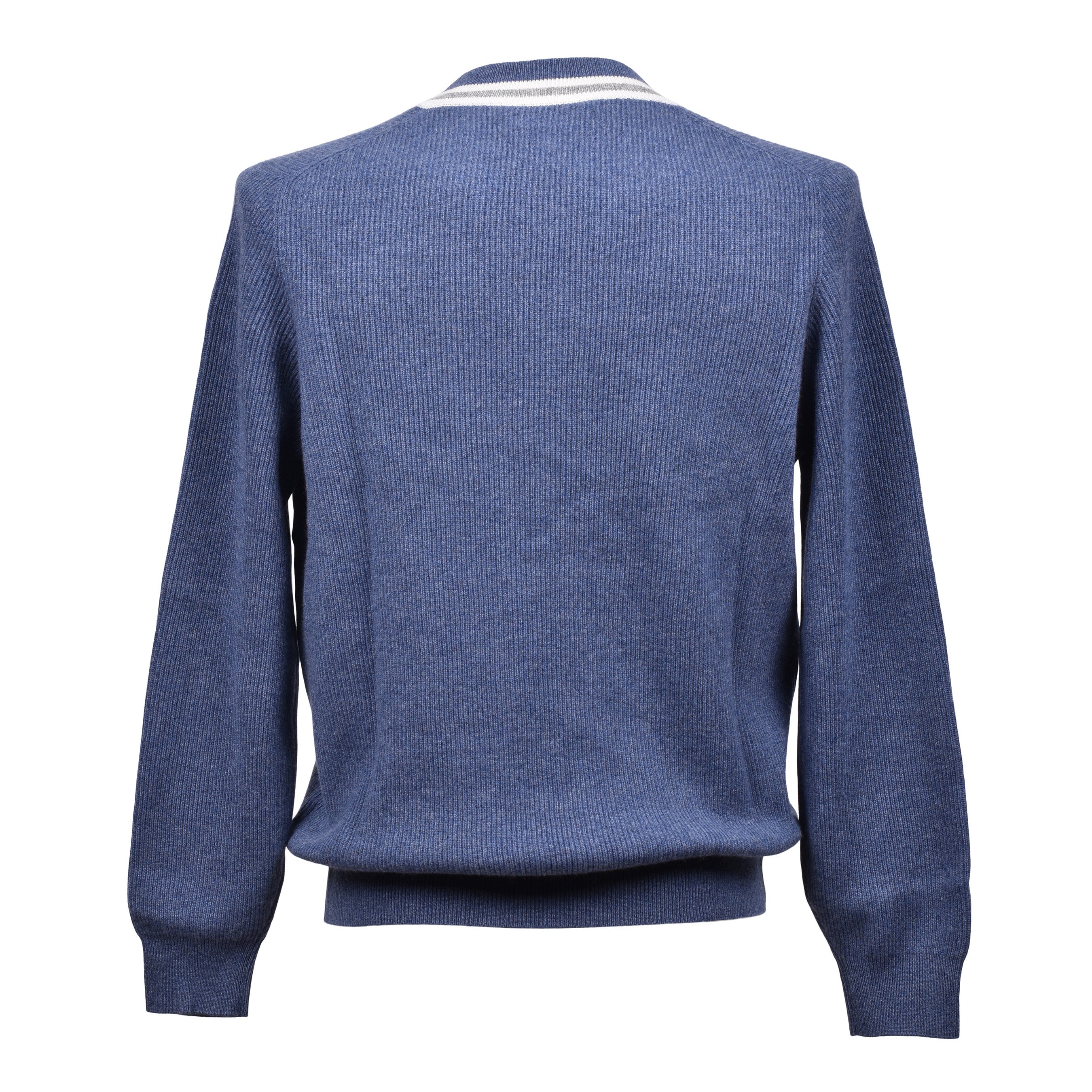 BRUNELLO CUCINELLI MEN'S BLUE RIBBED VNECK SWEATER