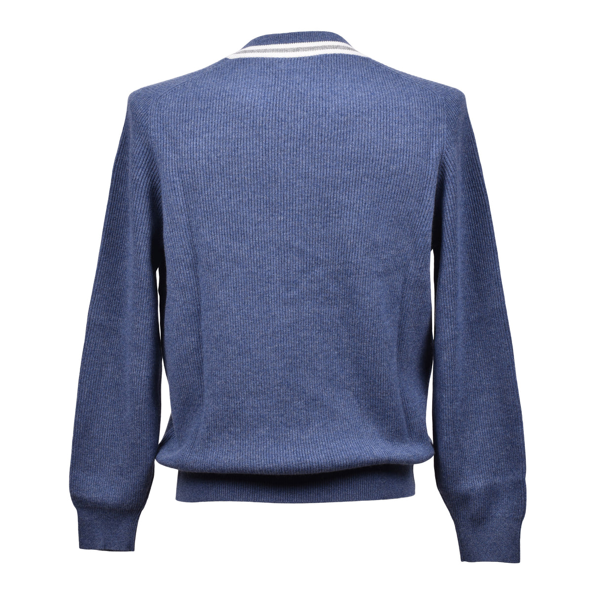 BRUNELLO CUCINELLI MEN'S BLUE RIBBED VNECK SWEATER