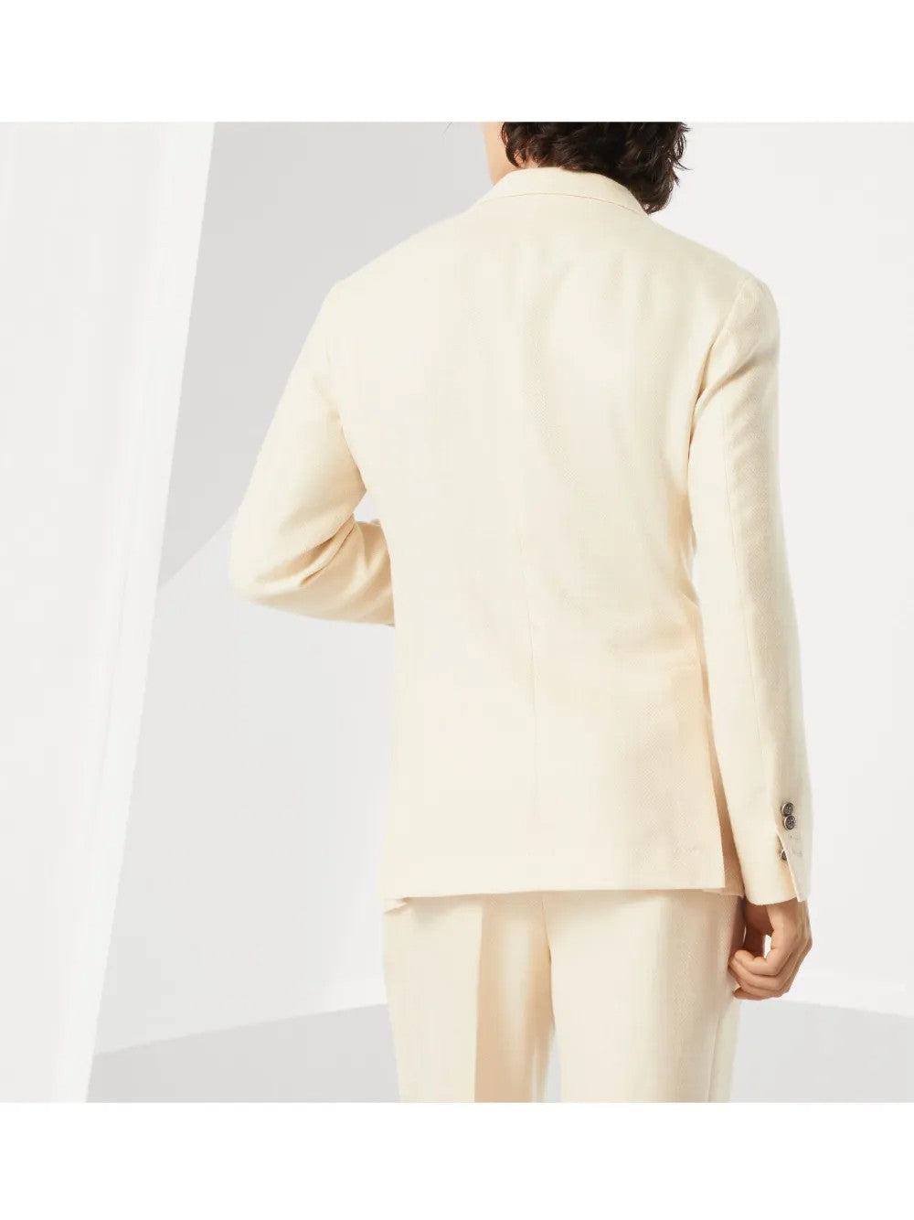 BRUNELLO CUCINELLI MEN'S CREAM WOOL SILK LINEN DOUBLE BREASTED BLAZER