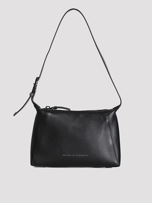 BRUNELLO CUCINELLI WOMEN'S BLACK LEATHER SHOULDER BAG