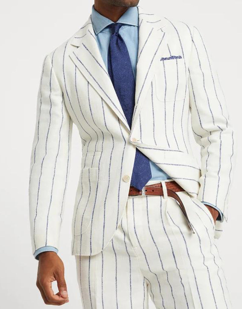BRUNELLO CUCINELLI MEN'S OFF WHITE LINEN WOOL BLAZER