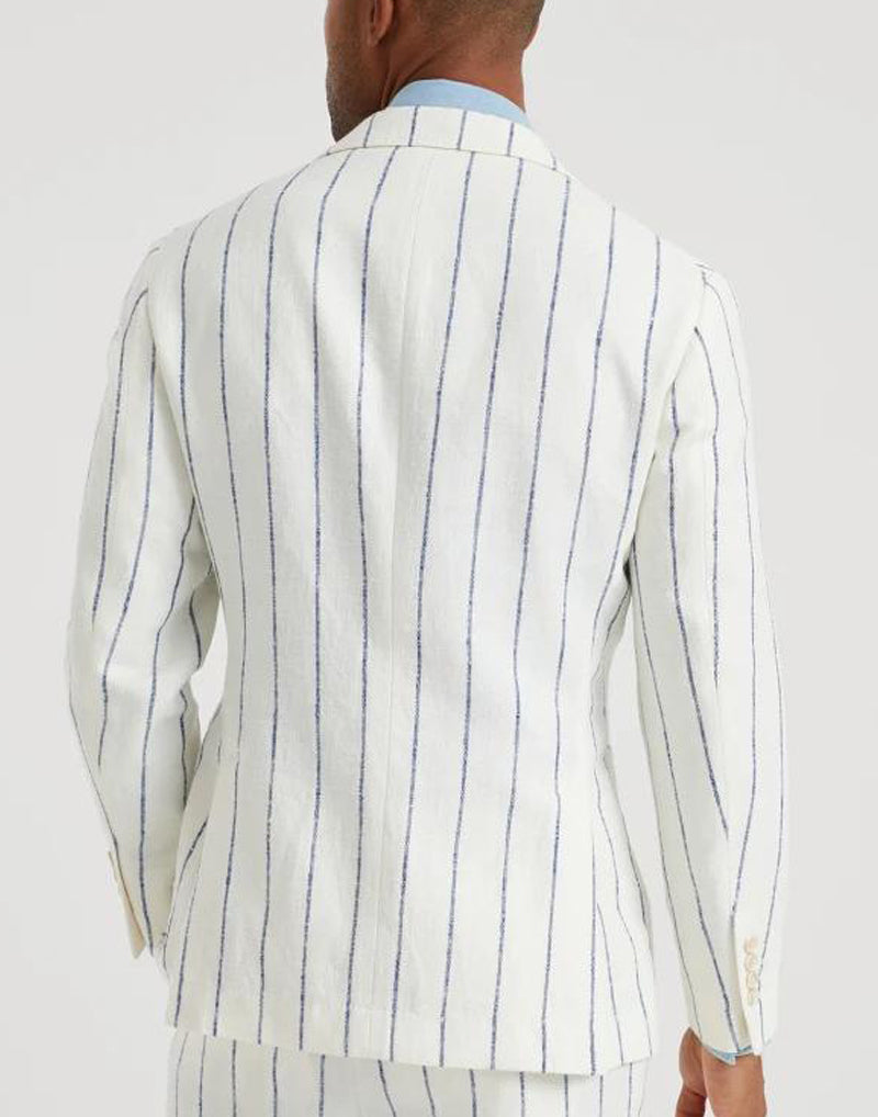 BRUNELLO CUCINELLI MEN'S OFF WHITE LINEN WOOL BLAZER